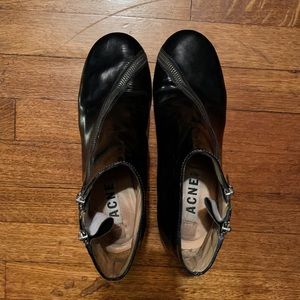 Acne Black Patent Leather Zipper Boots